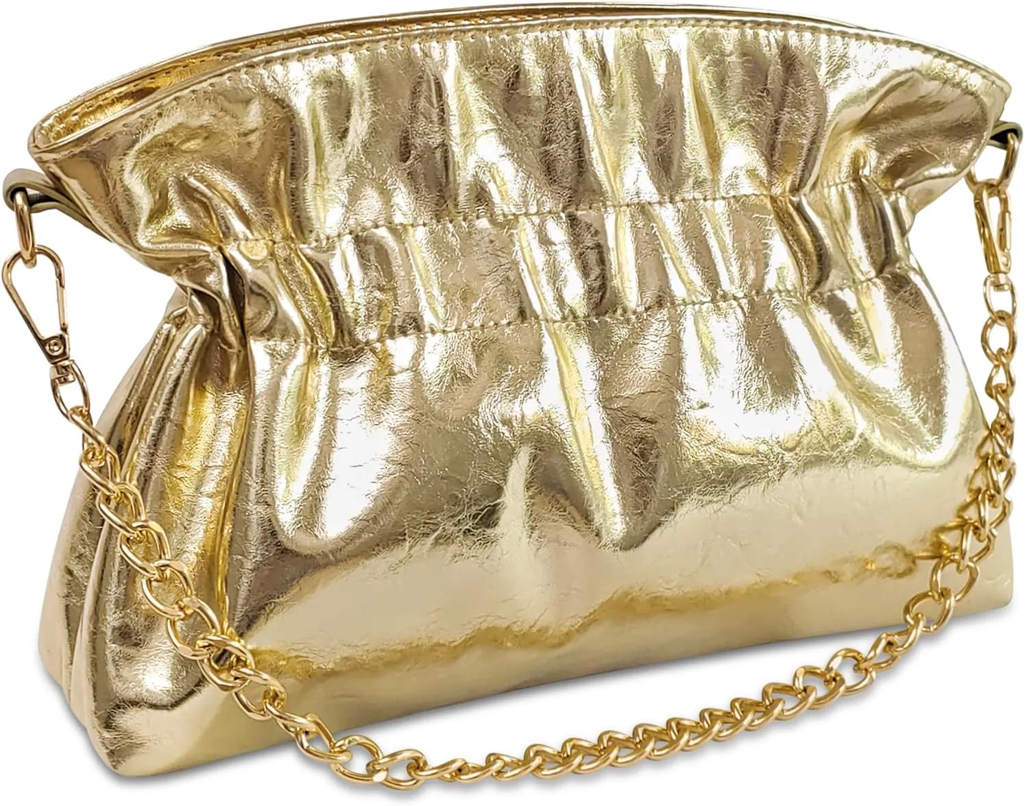 KKXIU Evening Clutch Purses for Women Shiny Metallic Solid Color Crossbody Bag with Chain Strap Elegant Party Wedding Handbag
