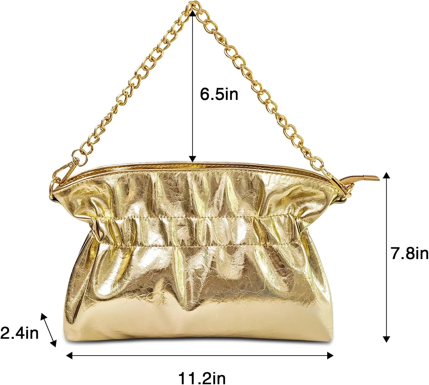 KKXIU Evening Clutch Purses for Women Shiny Metallic Solid Color Crossbody Bag with Chain Strap Elegant Party Wedding Handbag