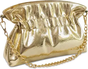 KKXIU Evening Clutch Purses for Women Shiny Metallic Solid Color Crossbody Bag with Chain Strap Elegant Party Wedding Handbag