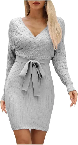 Knit Dresses for Women,Sexy Trendy Womens Spring Dresses Long Sleeve Mini Dress Elegant for Evening Date Wedding