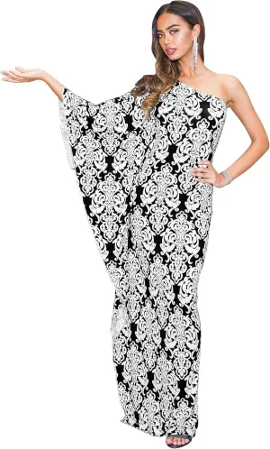 KOH KOH Womens Long One Shoulder Hawaiian Flower Print Summer Cocktail Maxi Dress Gown
