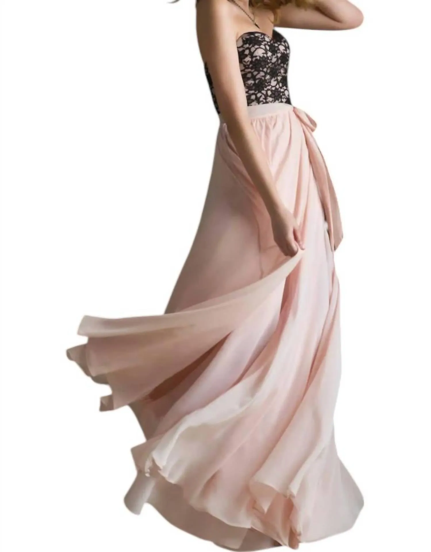 Lace And Chiffon Dress In Blush/black