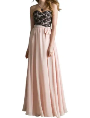 Lace And Chiffon Dress In Blush/black