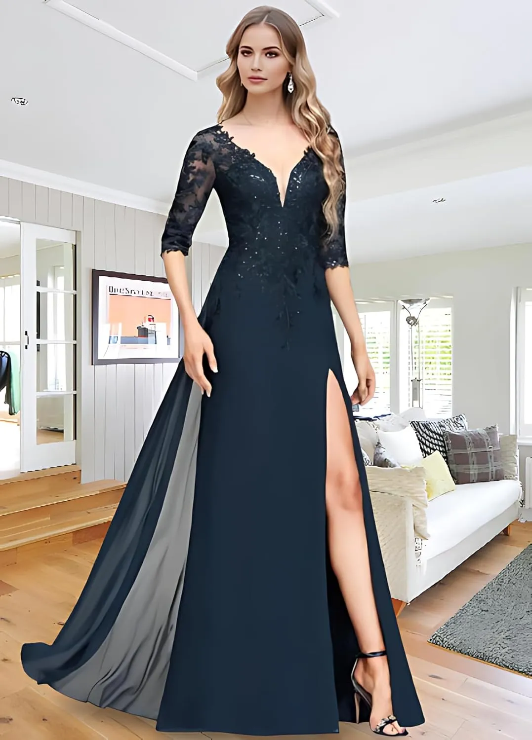 Lace Applique Mother of The Bride Dresses for Wedding 2025 V Neck Mother of Groom Formal Evening Gowns with Slit