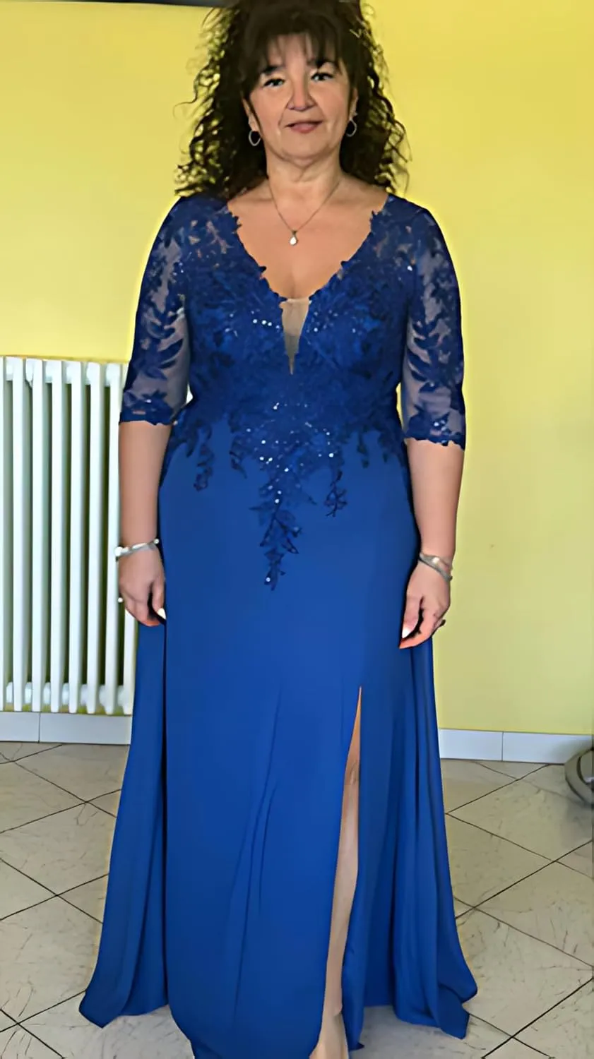 Lace Applique Mother of The Bride Dresses for Wedding 2025 V Neck Mother of Groom Formal Evening Gowns with Slit