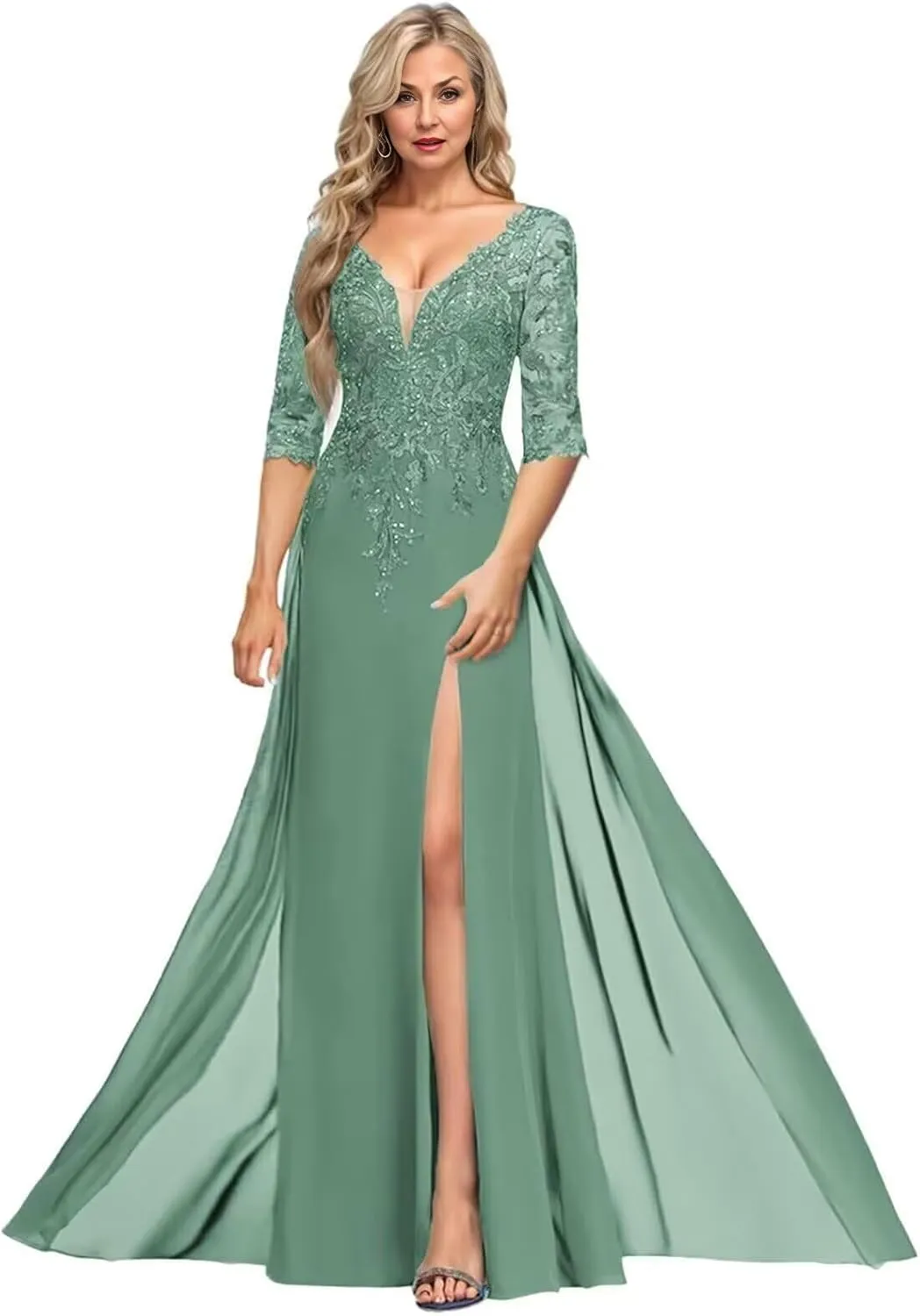 Lace Applique Mother of The Bride Dresses for Wedding 2025 V Neck Mother of Groom Formal Evening Gowns with Slit
