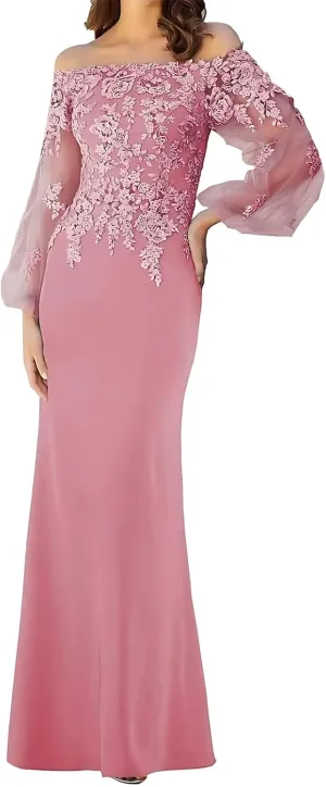 Lace Appliques Off Shoulder Mother of The Bride Dresses for Women Long Sleeves Mother of The Groom Dress 2025