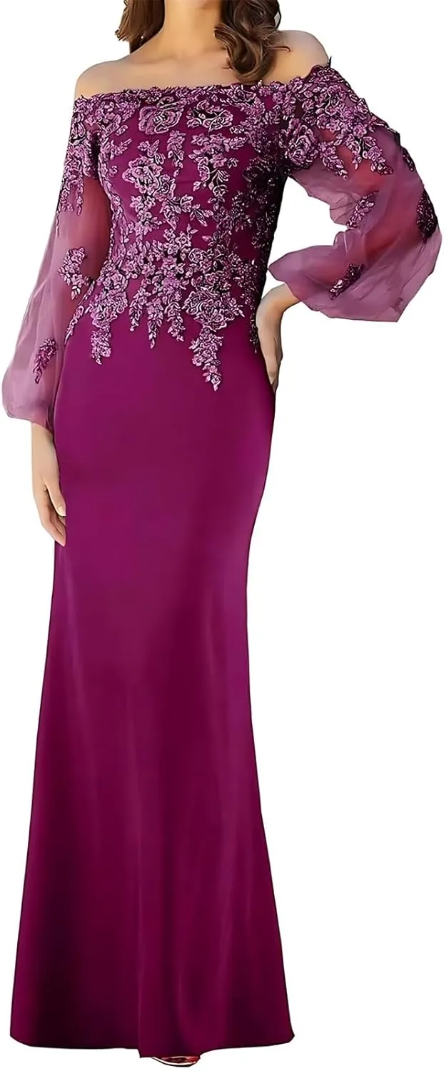 Lace Appliques Off Shoulder Mother of The Bride Dresses for Women Long Sleeves Mother of The Groom Dress 2025