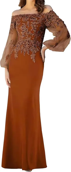 Lace Appliques Off Shoulder Mother of The Bride Dresses for Women Long Sleeves Mother of The Groom Dress 2025