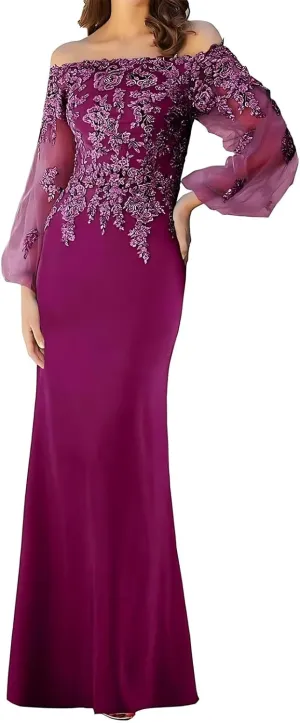 Lace Appliques Off Shoulder Mother of The Bride Dresses for Women Long Sleeves Mother of The Groom Dress 2025