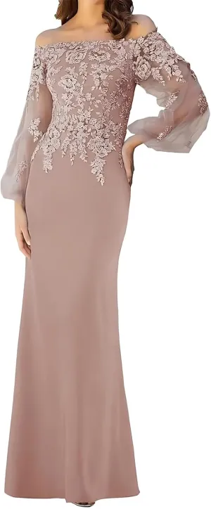 Lace Appliques Off Shoulder Mother of The Bride Dresses for Women Long Sleeves Mother of The Groom Dress 2025