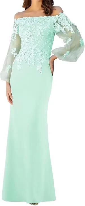 Lace Appliques Off Shoulder Mother of The Bride Dresses for Women Long Sleeves Mother of The Groom Dress 2025