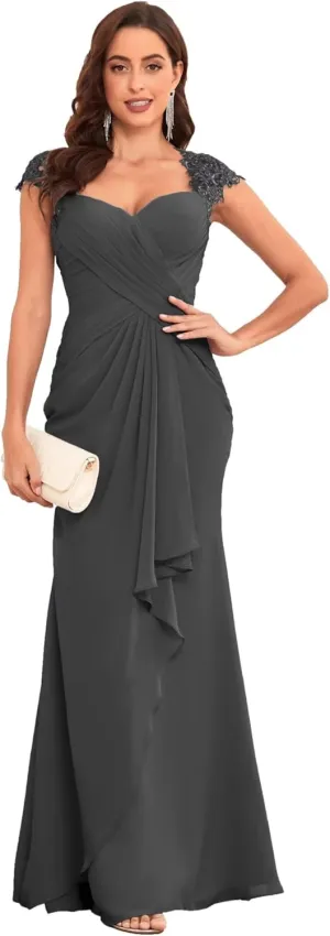 Lace Mermaid Mother of The Bride Dresses for Wedding Chiffon Pleated Formal Evening Dress
