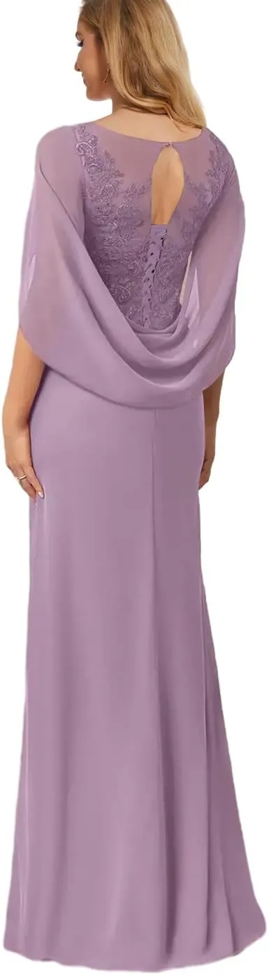 Lace Mother of The Bride Dresses for Women Mermaid Evening Dress with Cape Long Wedding Guest Formal Gown