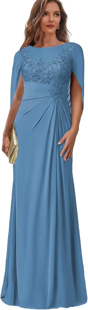 Lace Mother of The Bride Dresses for Women Mermaid Evening Dress with Cape Long Wedding Guest Formal Gown