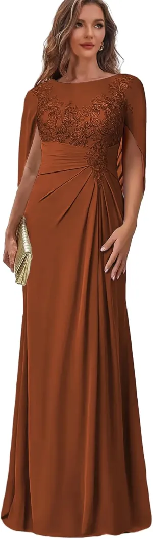 Lace Mother of The Bride Dresses for Women Mermaid Evening Dress with Cape Long Wedding Guest Formal Gown