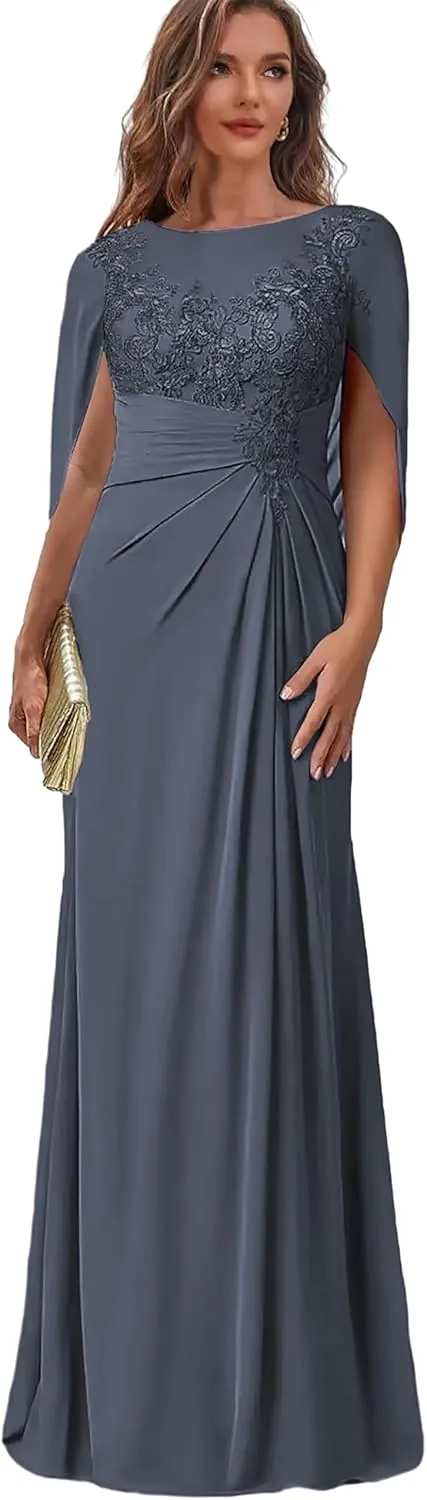 Lace Mother of The Bride Dresses for Women Mermaid Evening Dress with Cape Long Wedding Guest Formal Gown