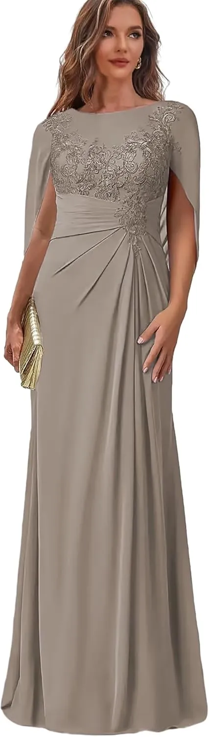 Lace Mother of The Bride Dresses for Women Mermaid Evening Dress with Cape Long Wedding Guest Formal Gown
