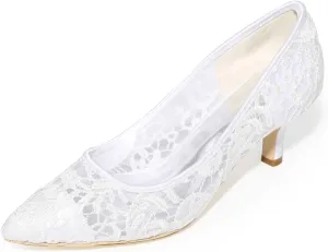 Lace Wedding Shoes Closed Toe Low Heels Pointed Toe Bridal Shoes Women Mary Jane High Heels Pumps Wedding Dress Shoes