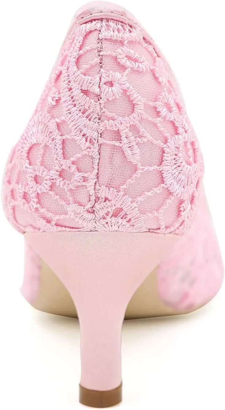 Lace Wedding Shoes Closed Toe Low Heels Pointed Toe Bridal Shoes Women Mary Jane High Heels Pumps Wedding Dress Shoes