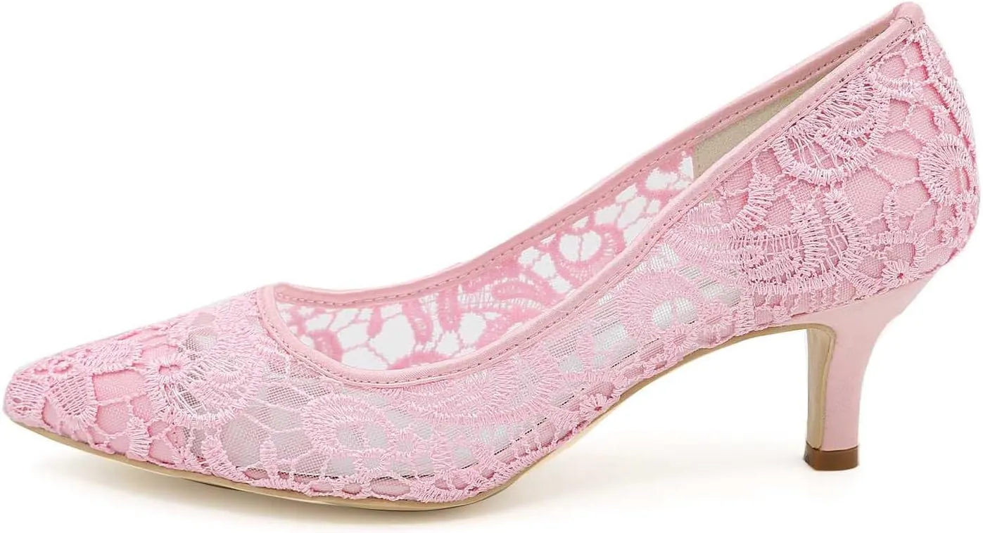 Lace Wedding Shoes Closed Toe Low Heels Pointed Toe Bridal Shoes Women Mary Jane High Heels Pumps Wedding Dress Shoes