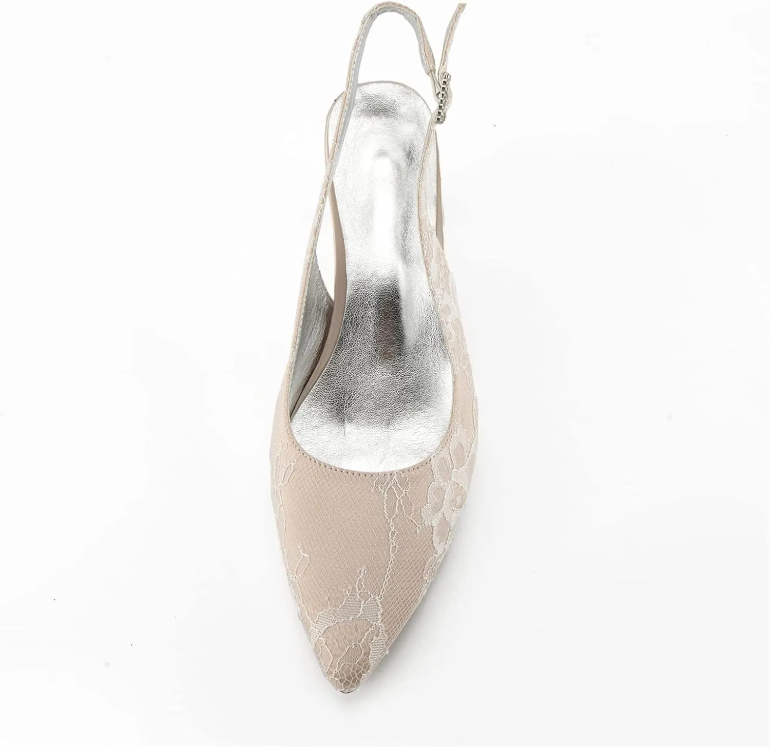 Ladies Ivory Lace Mesh Bridal Wedding Shoes Comfortable Mid Heel Ankle Strap Potty Toe Pumps 2.36 "Kitten Heel Evening Shoes