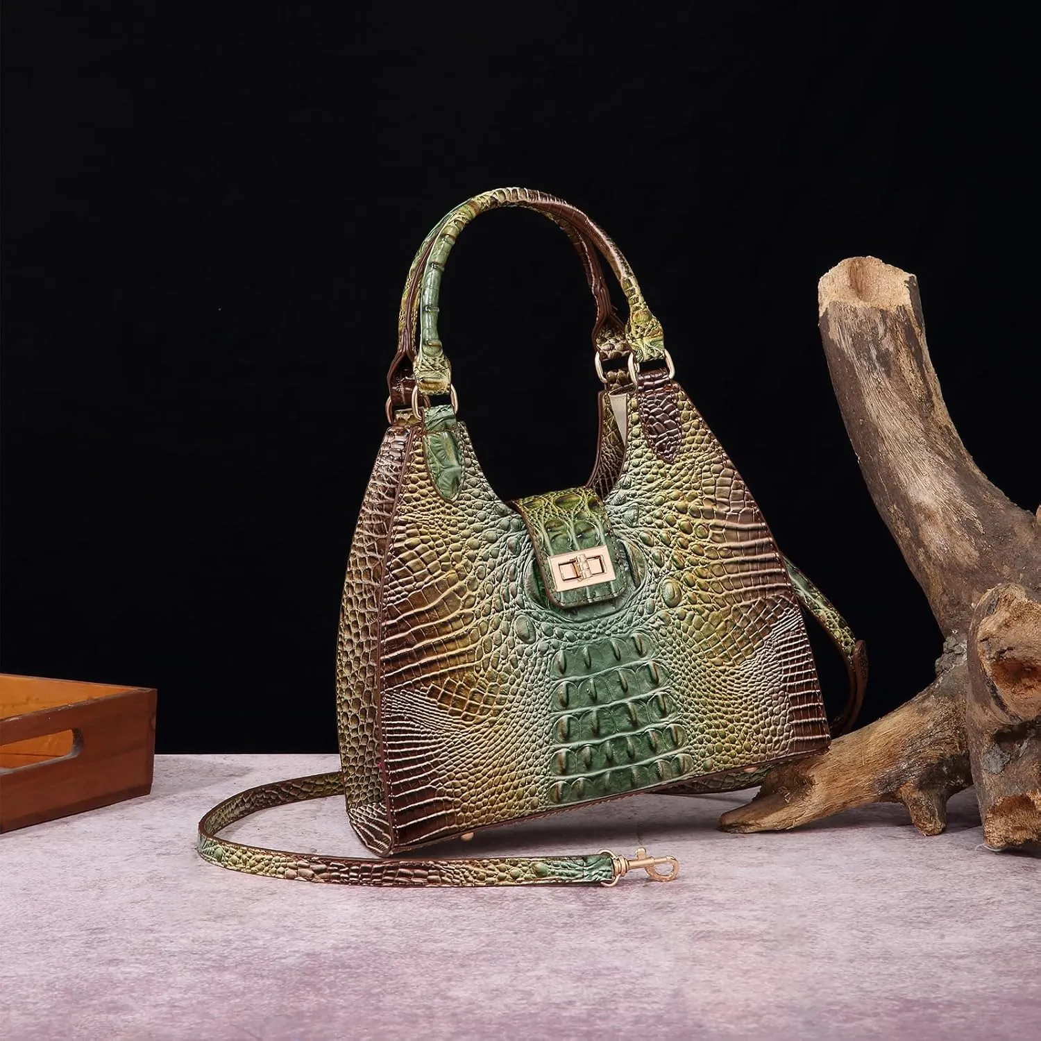 Ladies Tote Leather Bags for Women Crocodile Embossed Zipper Satchel Purse Classy Compartments Crossbody bag