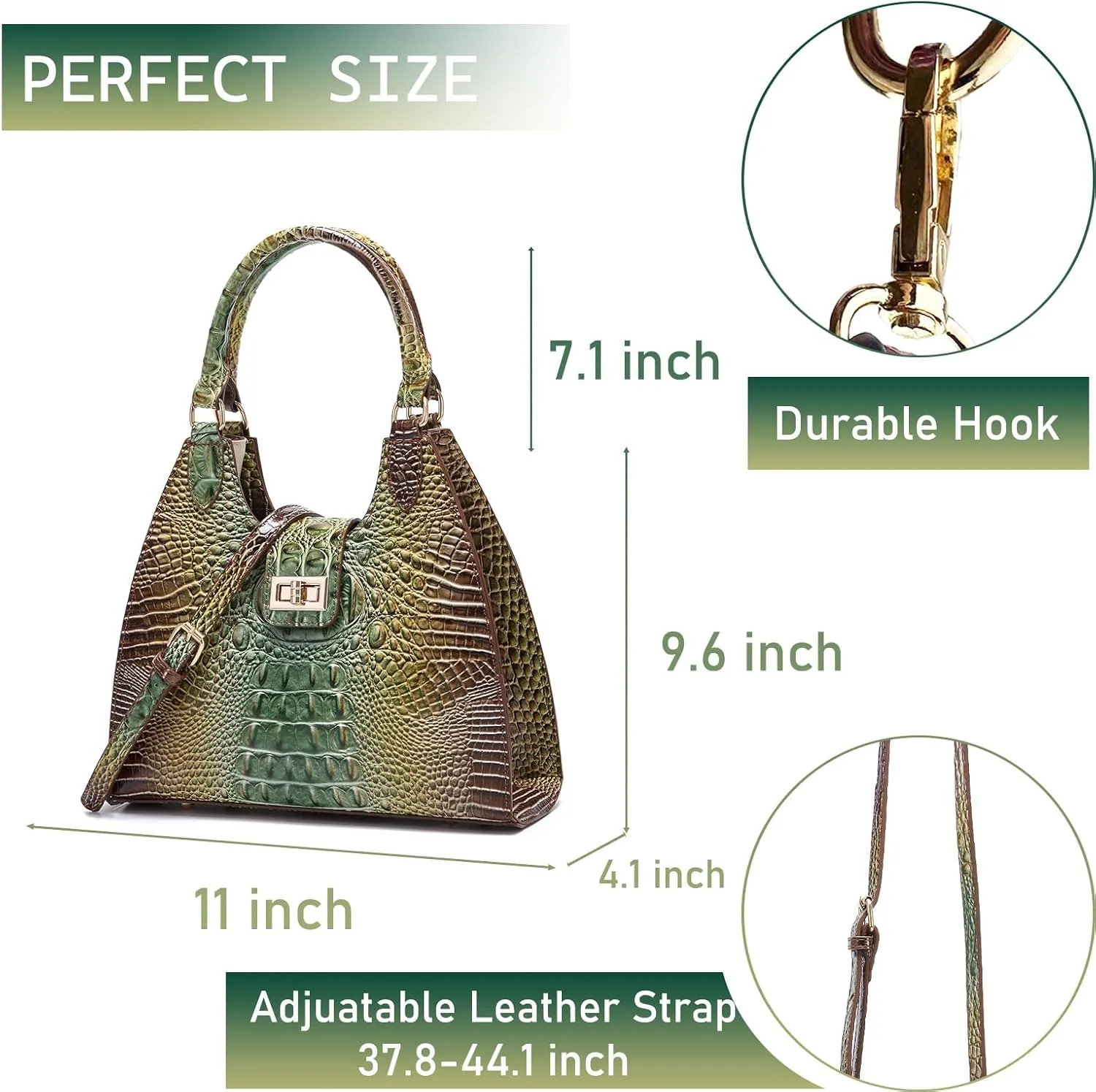 Ladies Tote Leather Bags for Women Crocodile Embossed Zipper Satchel Purse Classy Compartments Crossbody bag