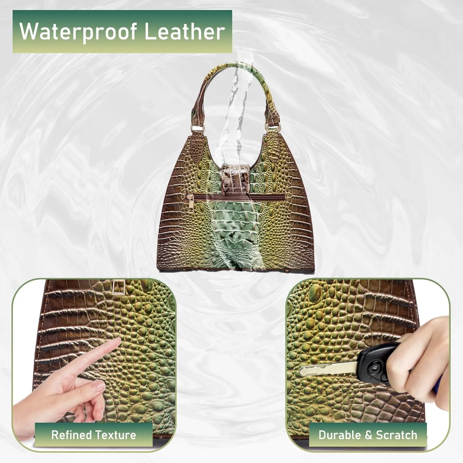 Ladies Tote Leather Bags for Women Crocodile Embossed Zipper Satchel Purse Classy Compartments Crossbody bag