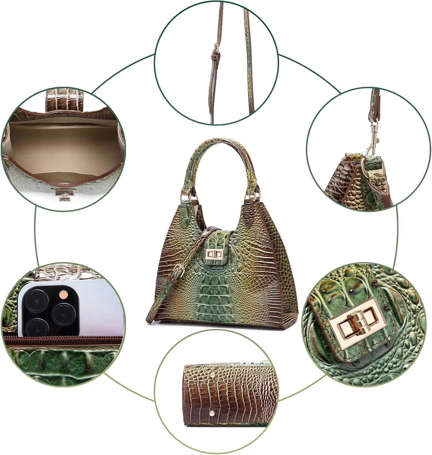 Ladies Tote Leather Bags for Women Crocodile Embossed Zipper Satchel Purse Classy Compartments Crossbody bag