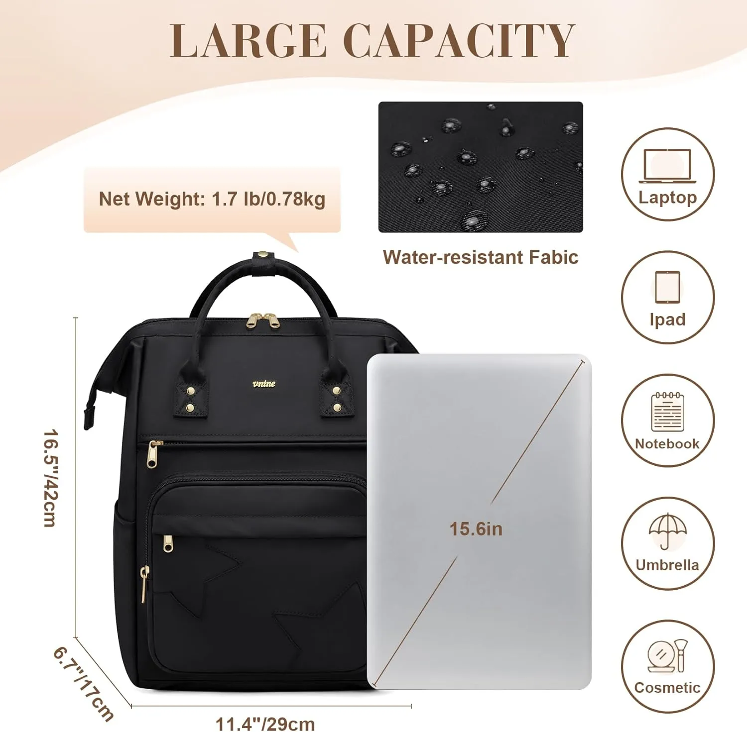 Laptop Backpack for Women: 15.6 Inch Work Travel Bag Fashion Computer Backpacks Purse Cute Nurse Bag Teacher Backpack Water Resistant Casual Daypack for College Business