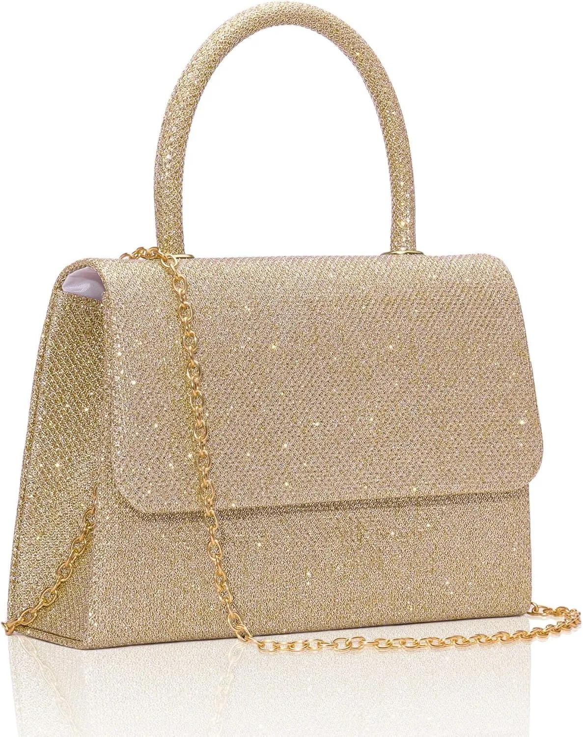 Larcenciel Women's Evening Handbags, Glitter Top Handle Evening Clutch Purse w/Chain for Party Prom Wedding Cocktail Club
