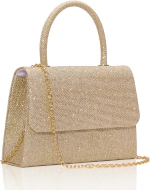 Larcenciel Women's Evening Handbags, Glitter Top Handle Evening Clutch Purse w/Chain for Party Prom Wedding Cocktail Club