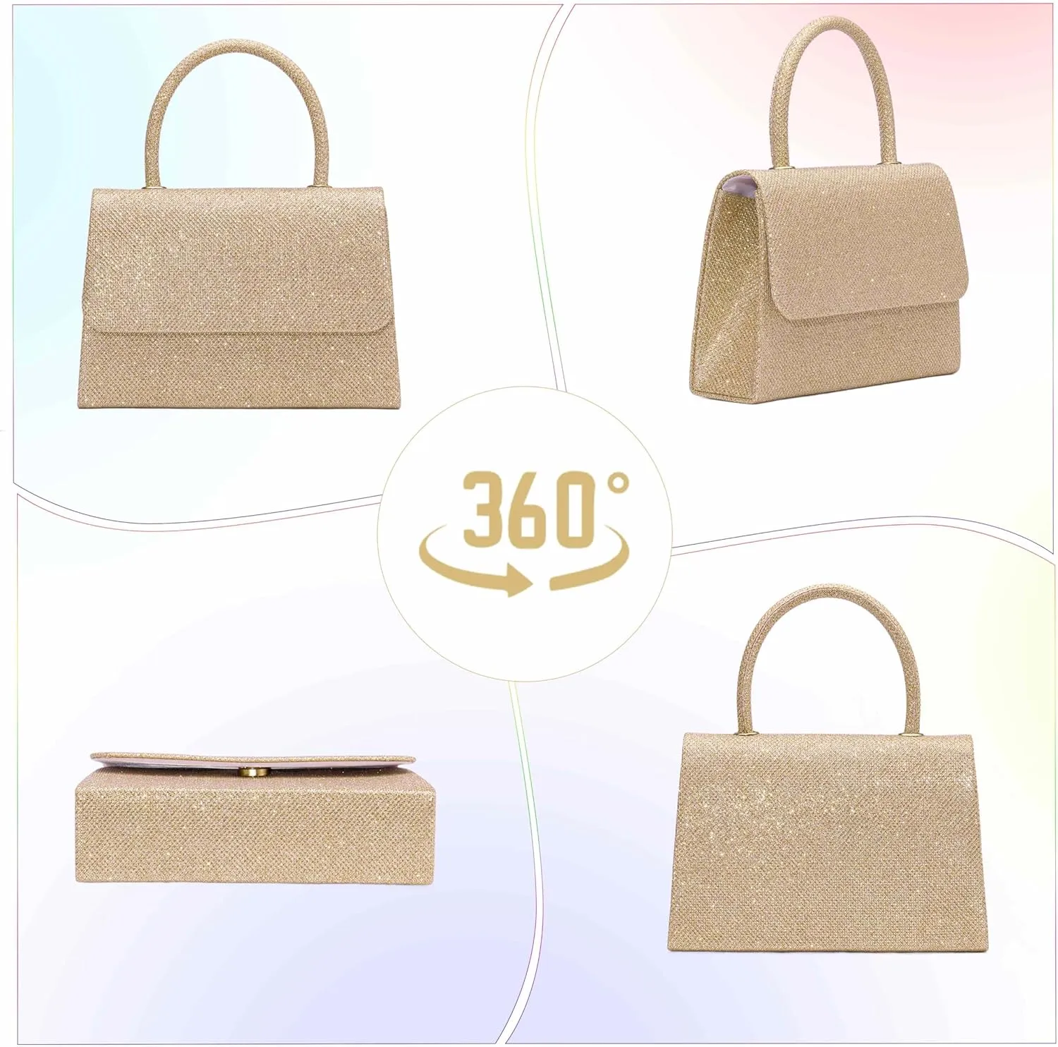 Larcenciel Women's Evening Handbags, Glitter Top Handle Evening Clutch Purse w/Chain for Party Prom Wedding Cocktail Club
