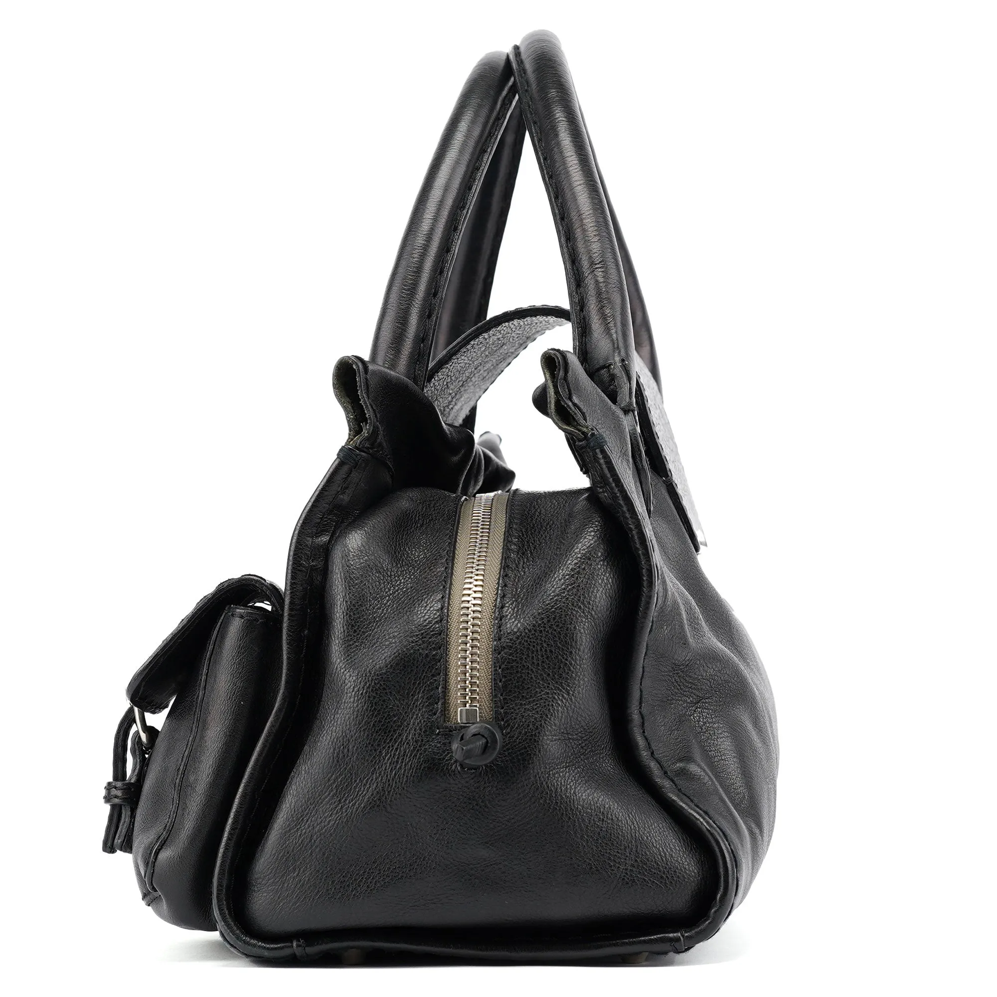 Large Black Leather Edith Tote Bag