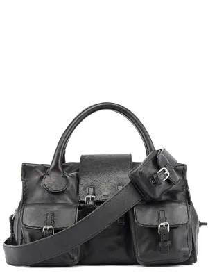 Large Black Leather Edith Tote Bag