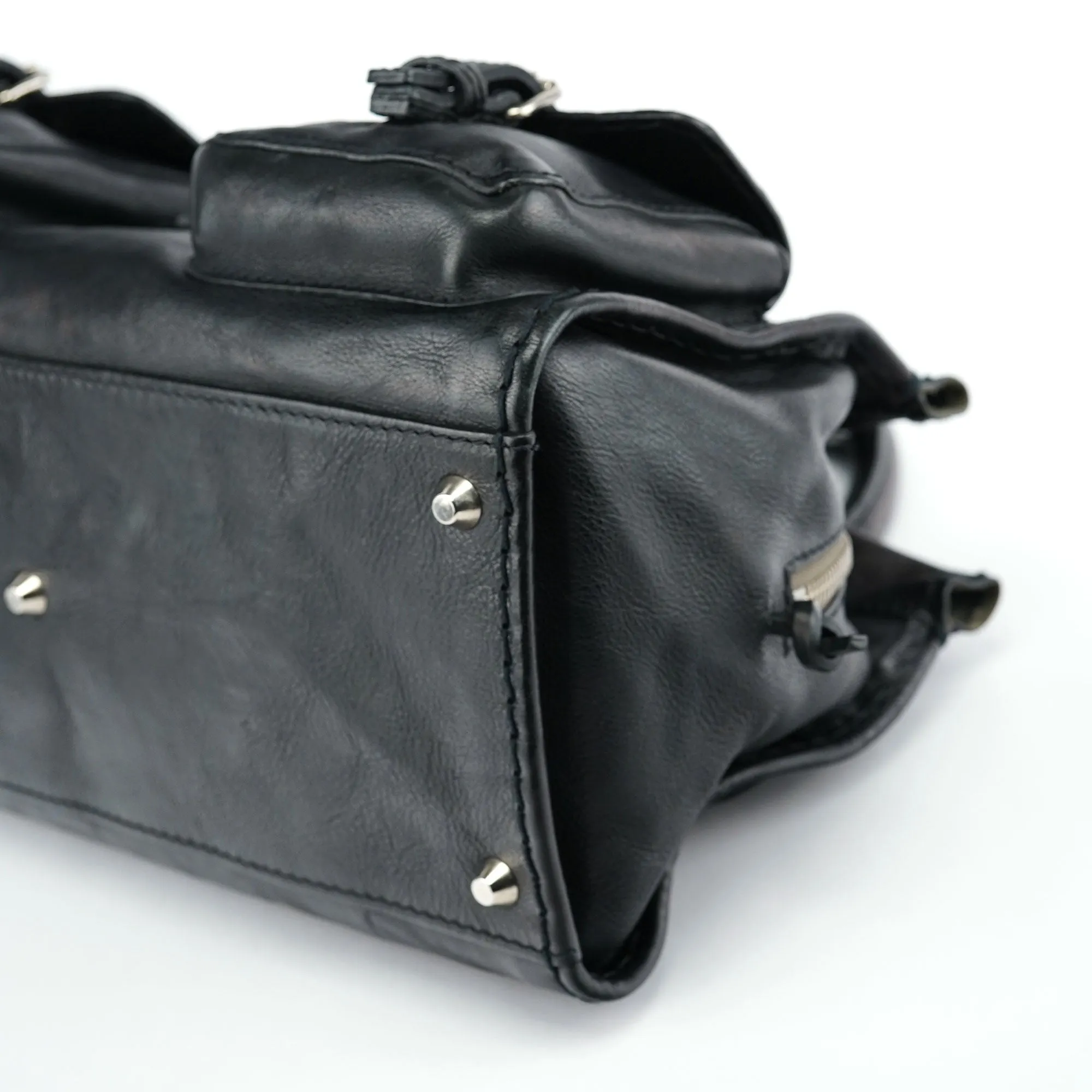 Large Black Leather Edith Tote Bag