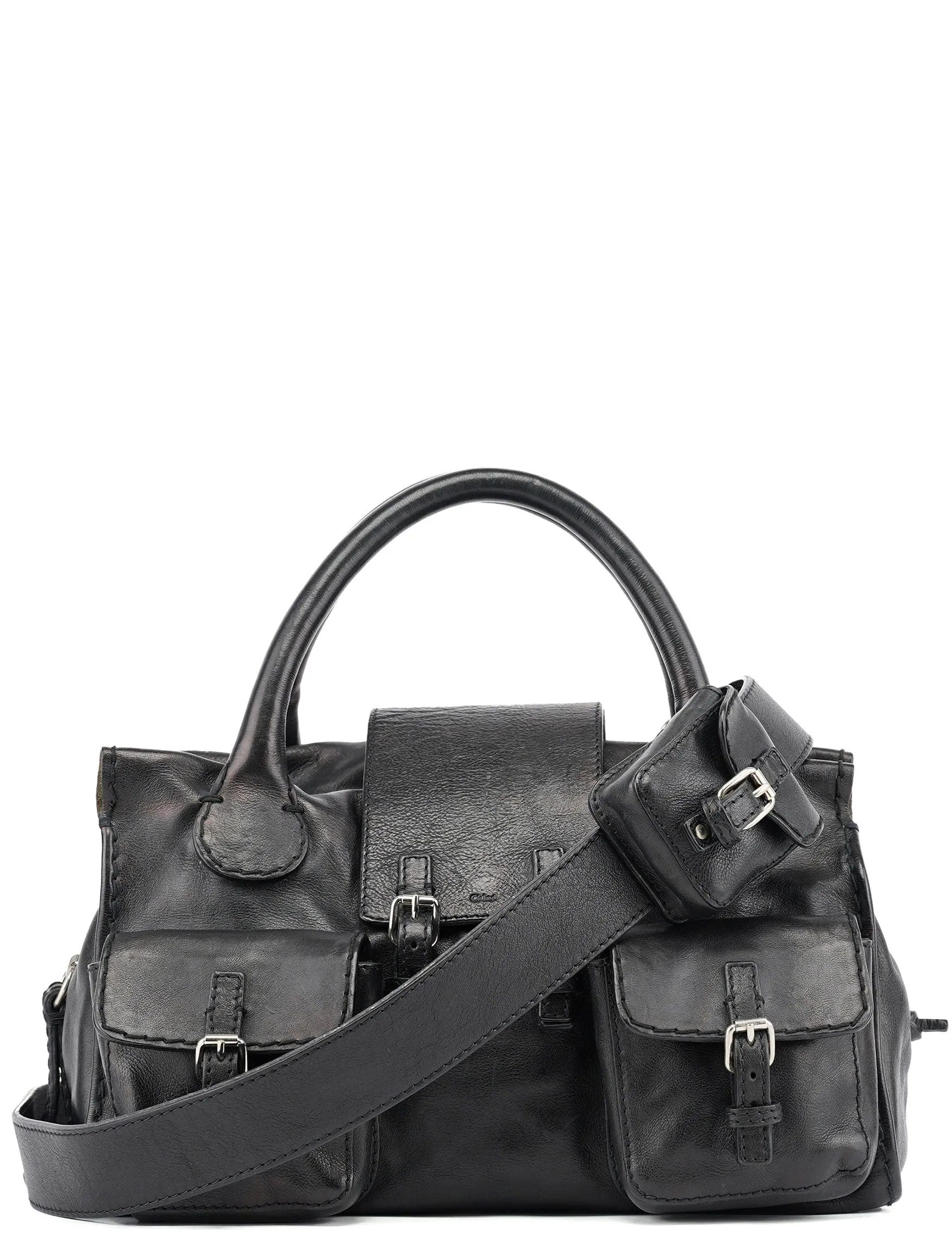 Large Black Leather Edith Tote Bag