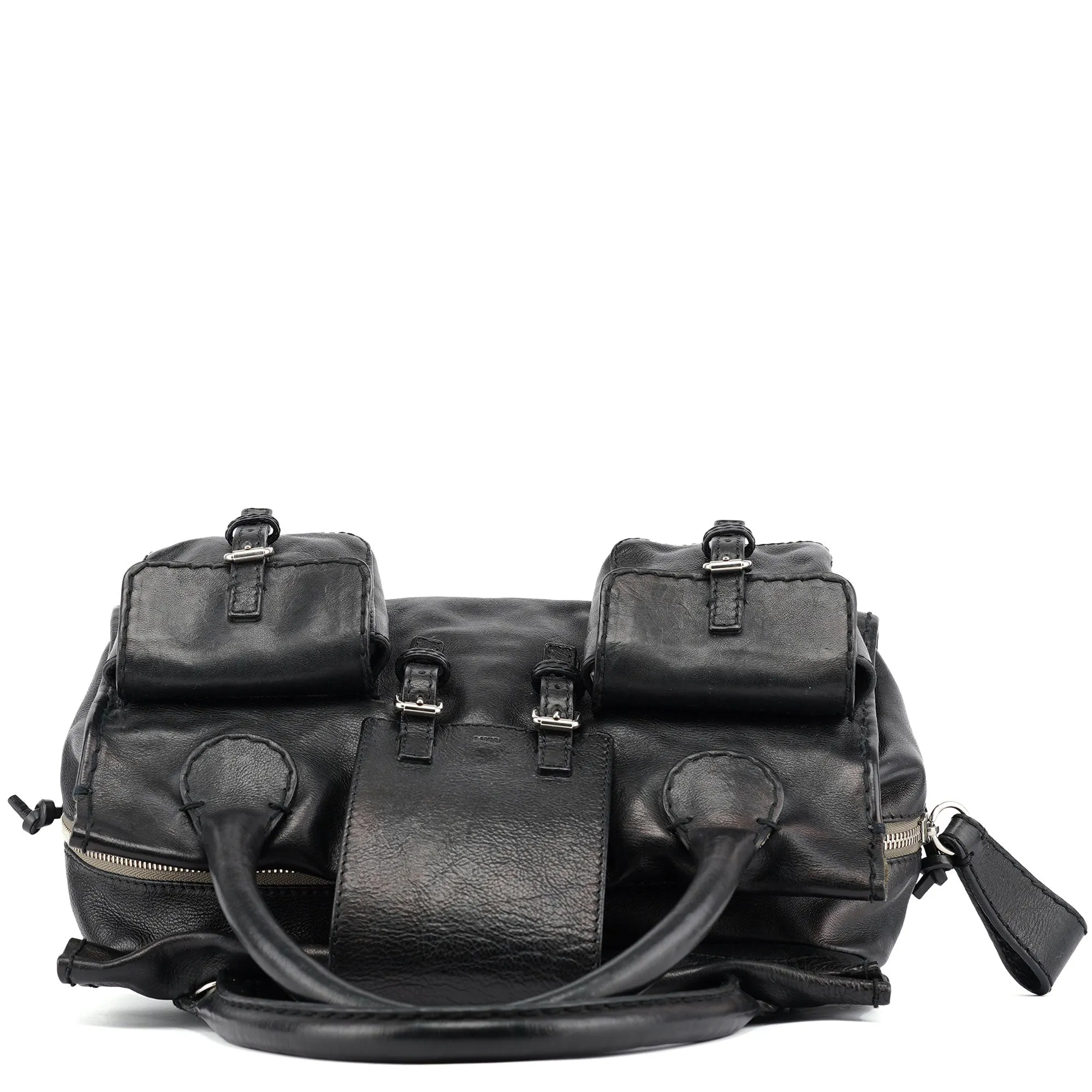 Large Black Leather Edith Tote Bag