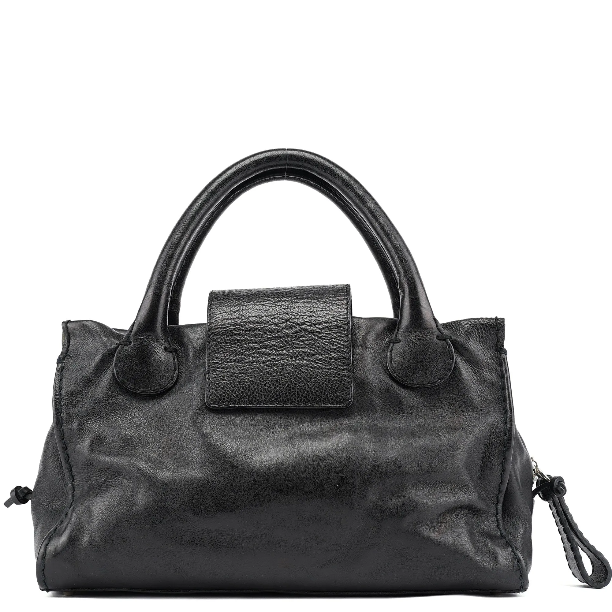 Large Black Leather Edith Tote Bag