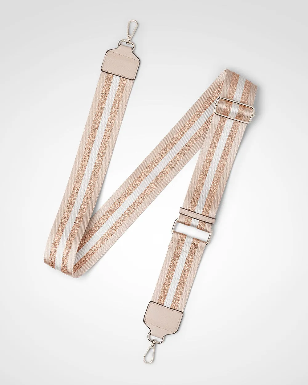 Layla Zip Top Curved Crossbody With Metallic Stripe Strap