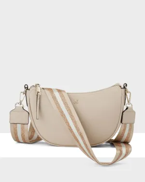 Layla Zip Top Curved Crossbody With Metallic Stripe Strap