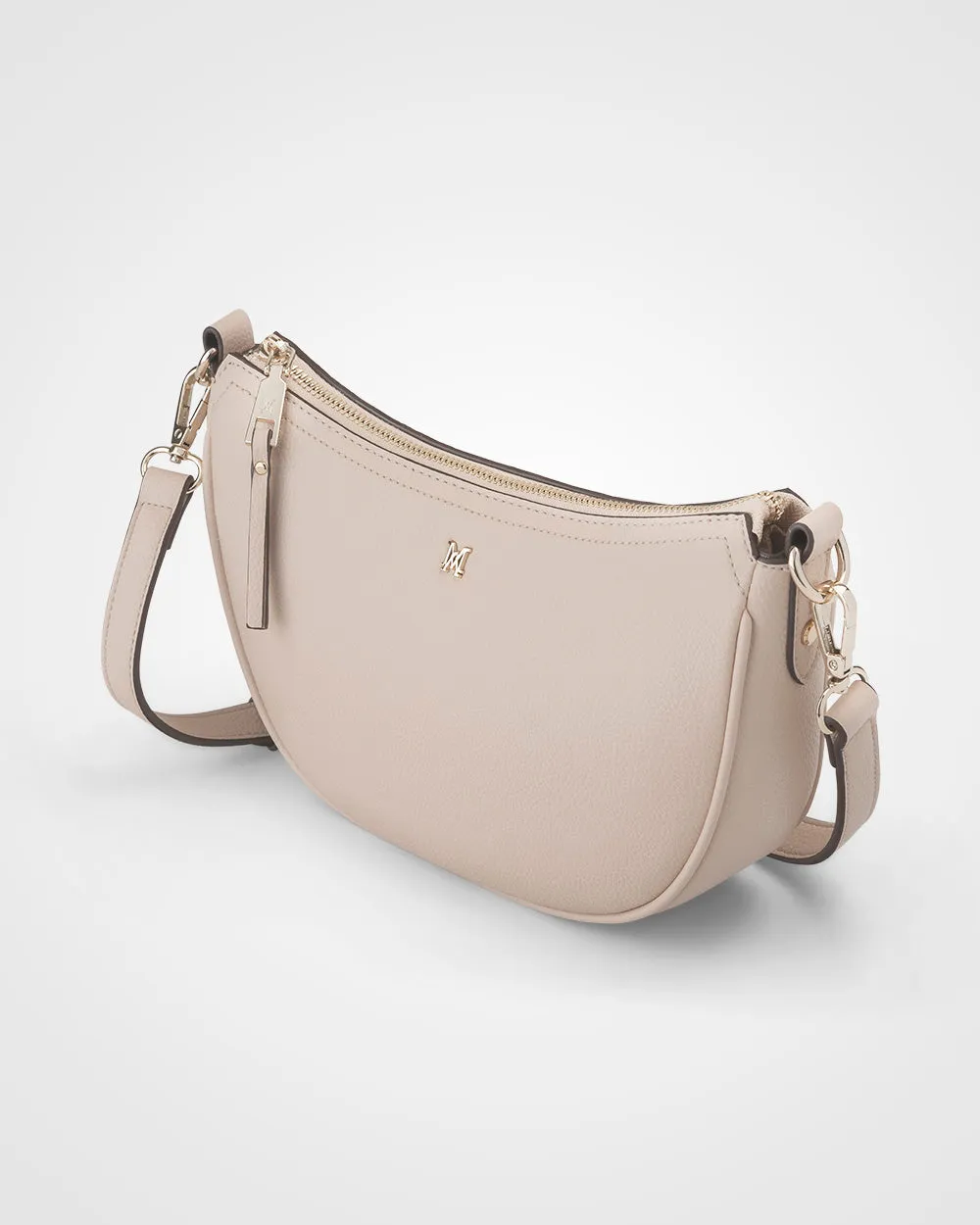 Layla Zip Top Curved Crossbody With Metallic Stripe Strap