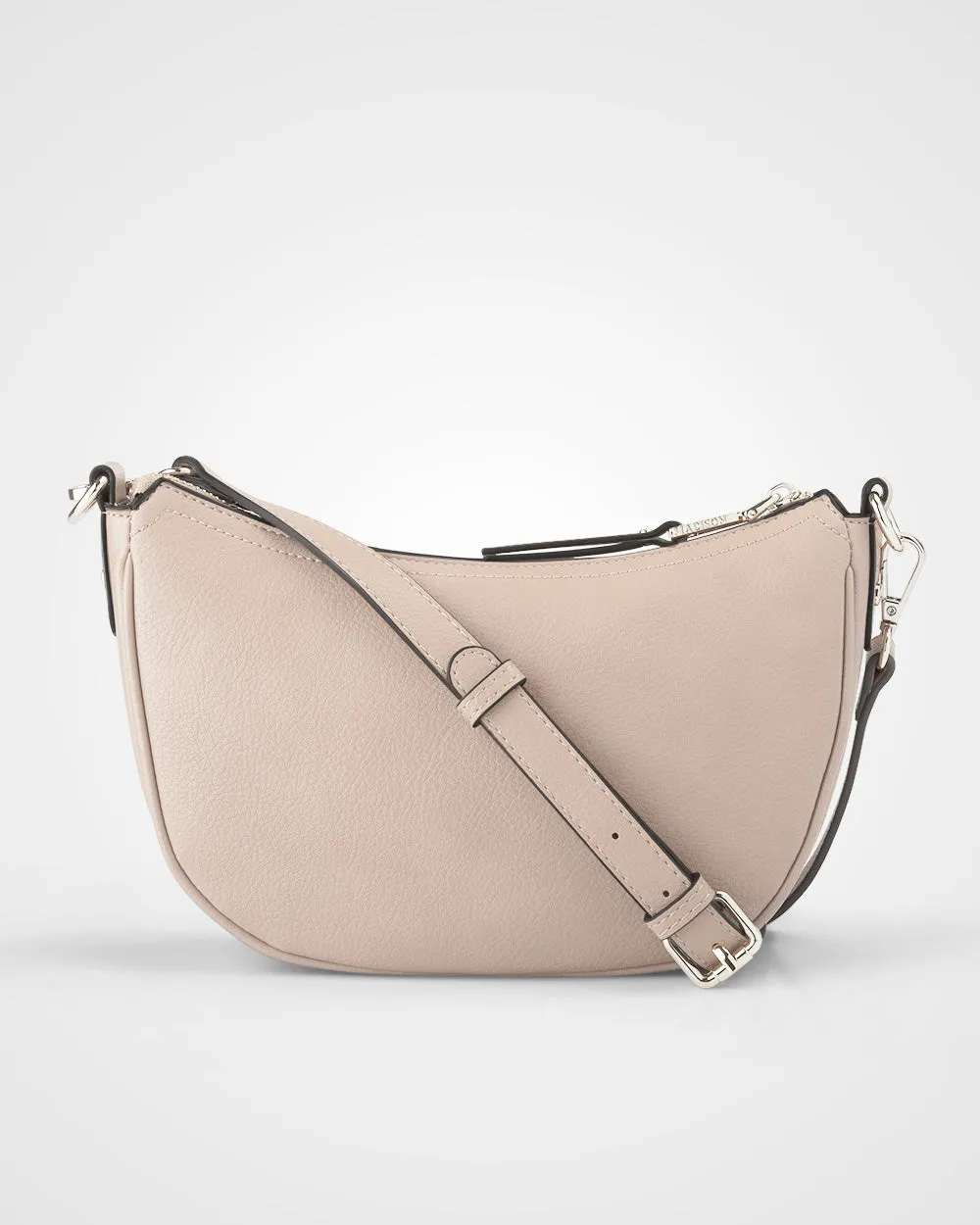 Layla Zip Top Curved Crossbody With Metallic Stripe Strap