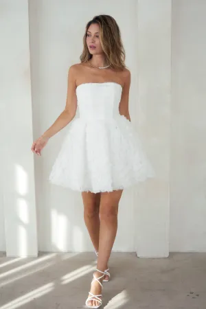 LD1233 Organza Draped Rosette Off shoulder Dress