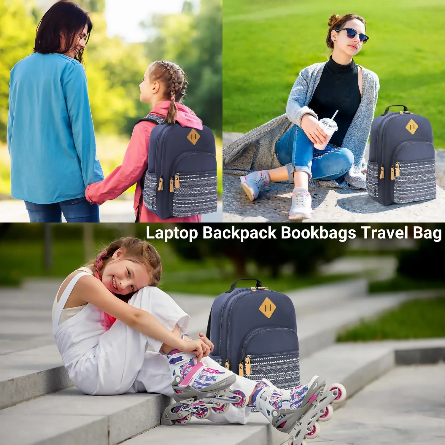 Leaper Geometric Backpack for School Laptop Backpack for Men Women Water-resistant Bookbags Travel Backpack Girls Dark Blue