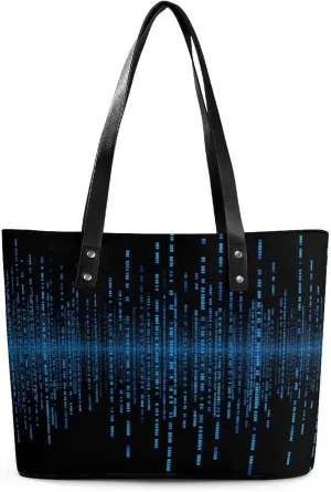Leather Lady's Handbag,Blue Binary Matrix Print Shoulder Bag,Tote Bags for Women, Shoulder Purses,Work Handbags