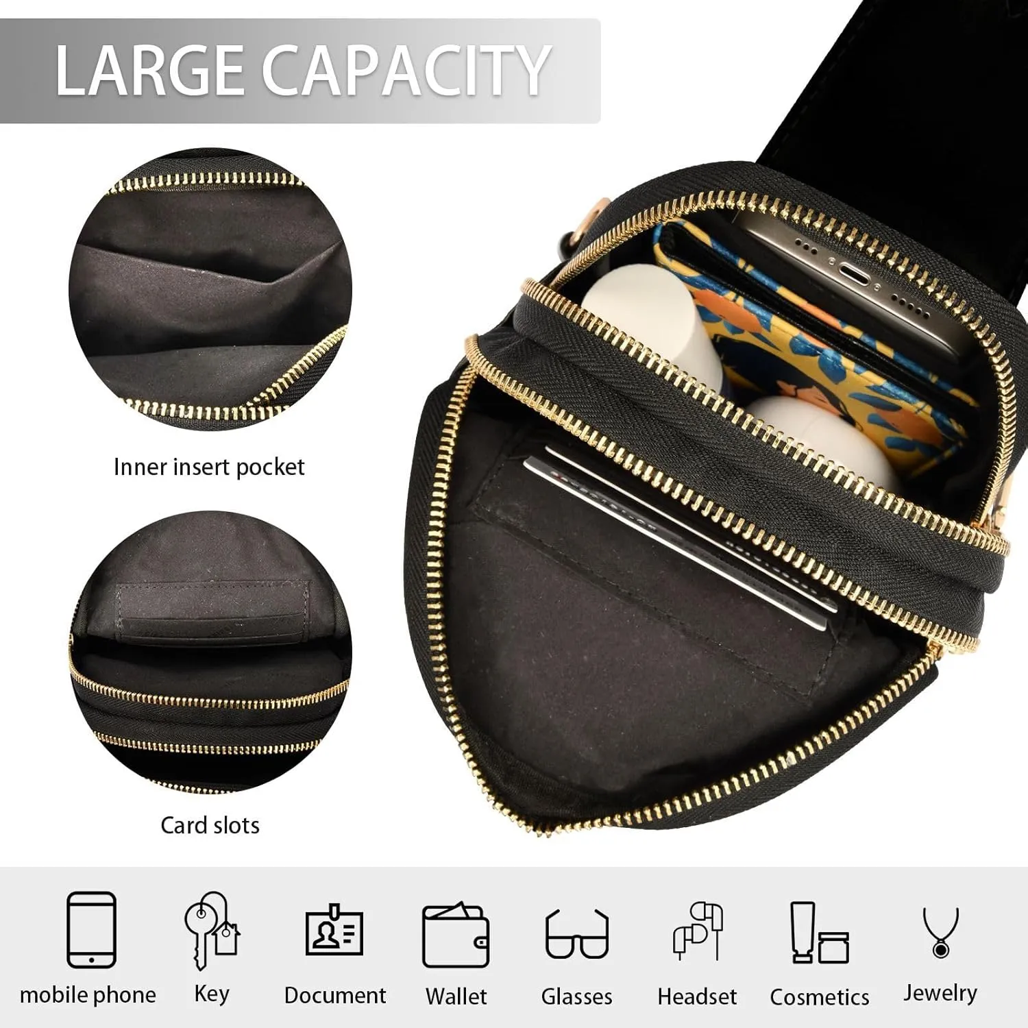 Leather Printed Sling Bag for Men Women Durable PU Leather Waterproof Crossbody Bag for Travel