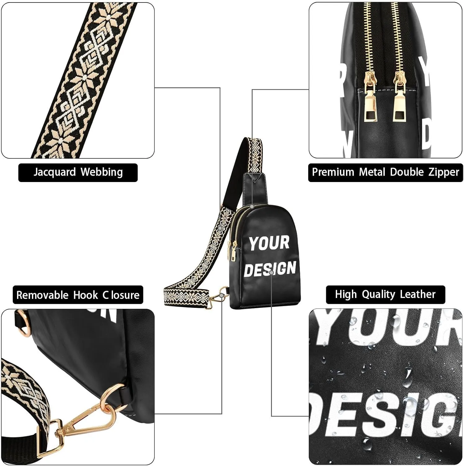 Leather Printed Sling Bag for Men Women Durable PU Leather Waterproof Crossbody Bag for Travel