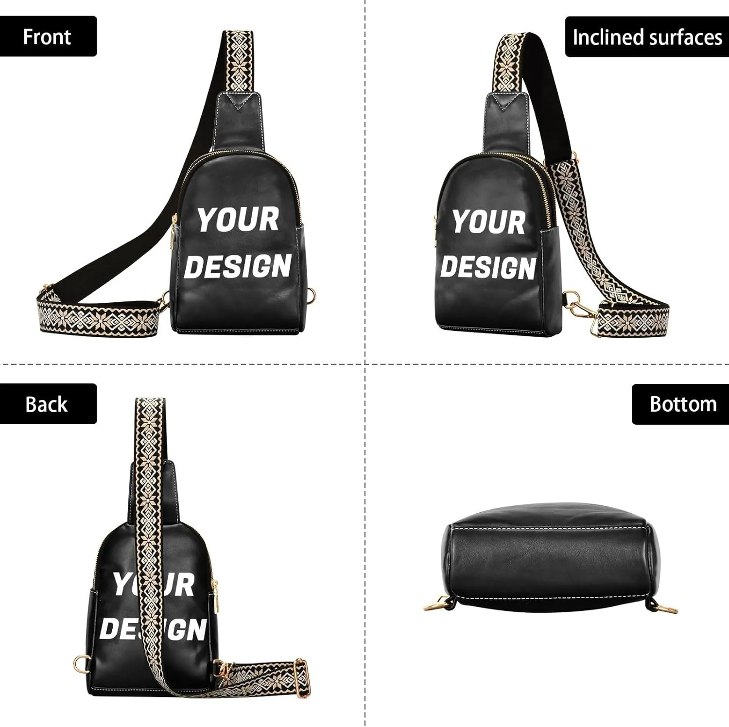 Leather Printed Sling Bag for Men Women Durable PU Leather Waterproof Crossbody Bag for Travel